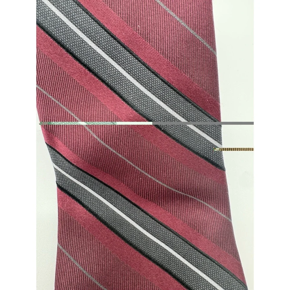 DKNY Mens Tie Red Gray Striped Silk Necktie Classic‎ Diagonal Stripe Designer
